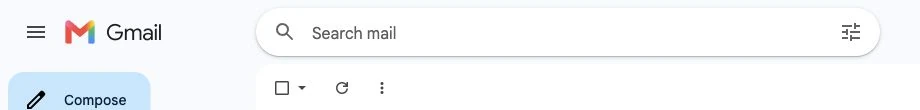 Gmail search bar with its Show search options sliders button highlighted and marked 1.